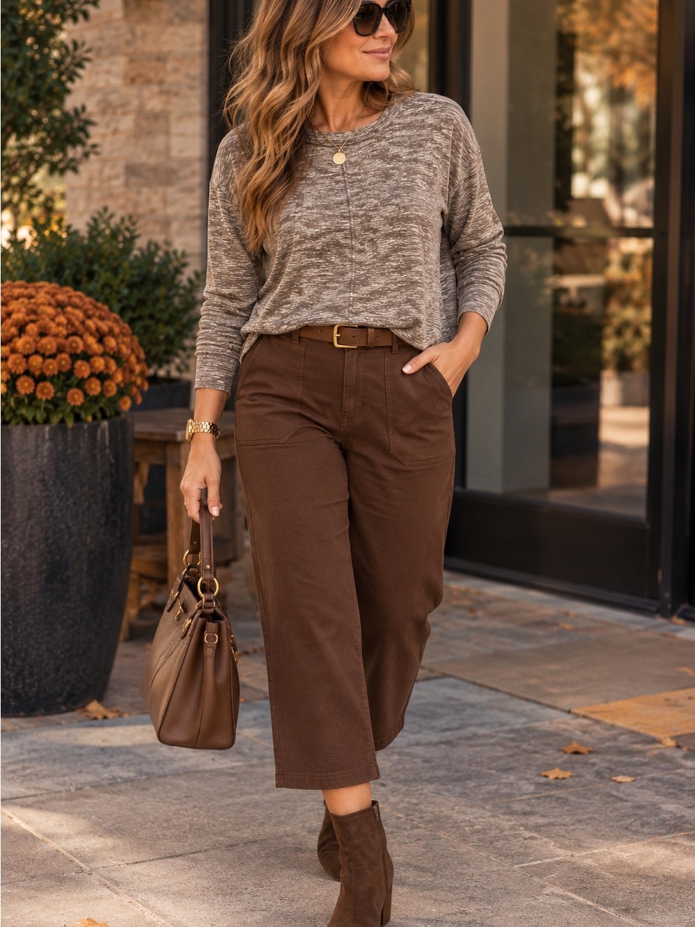 A21.Live, Love Dream  Brown Space-Dye Long Sleeve Top Large